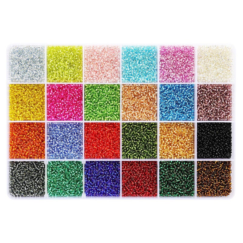 Bala&Fillic Size 12/0 Glass Seed Beads About 24000pcs in Box 24 Multicolor 2mm Transparent Silver Lined Seed Beads for Earring Necklace Making (1000pcs/Color, 24 Colors) - Image 1